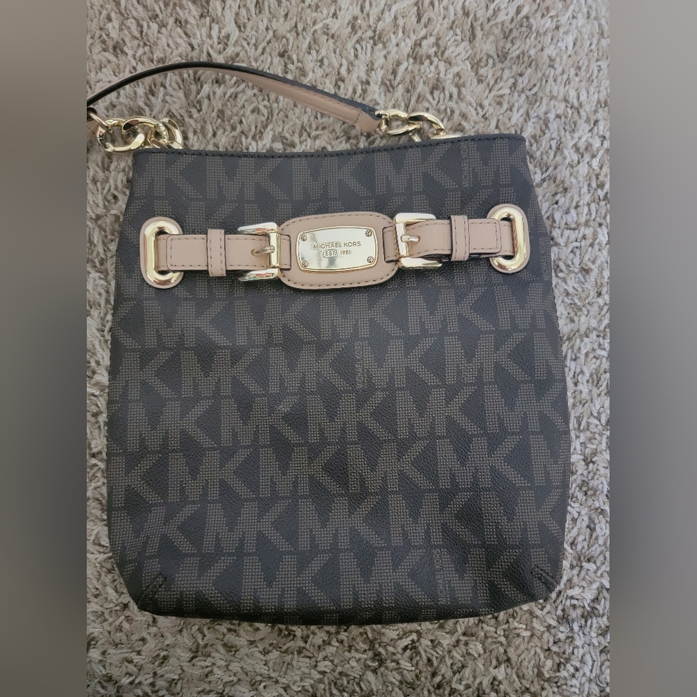 Michael Kors Crossbody Bag Womens Small Brown Leather Hamilton Purse